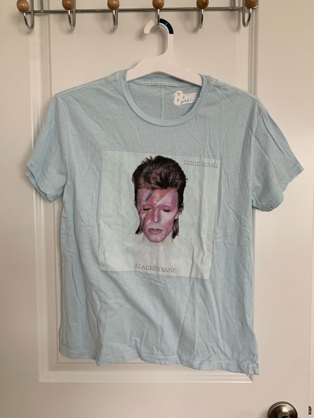 Lucky Brand David Bowie Aladdin Sane Blue Album Cover Graphic Music Tee Size XS - Picture 2 of 4